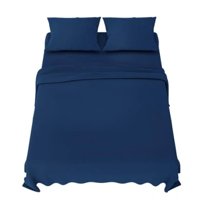 Imagen de Dreamzie Sabanas 150x200 cm Juego de 4 Piezas Poliéster Microfibra Cepillada Sabana Bajera, Encimera Cama y 2 Fundas Almohada (Sabanas 150, Azul Oscuro)