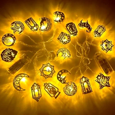Imagen de wohot 2 Piezas Ramadan Decoracion 2024, Luces de Cadena 6.5 Feet 20 LEDs Decoraciones Eid Mubarak, Eid, Decoración para Hogar