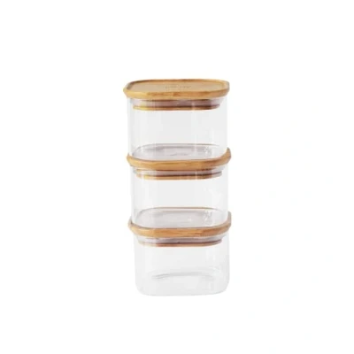Imagen de Pebbly Set de 3 cajas cuadradas cristal con tapa bambú x 500 ml