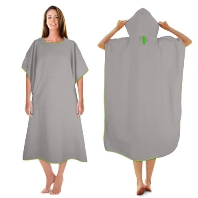 Imagen de KUOGAS Poncho De Toalla, 117x88cm Microfibra Surf, Ducha Secado RáPido, Ayuda Larga para Cambiar PañAles con Capucha, Adecuado Playa, Surf (Gris Claro, L)