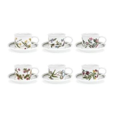 Imagen de Portmeirion Jardín Botánico 6 Tazas de té y platillos en Forma Tambor, Varios diseños, Porcelana, Multicolor, Juego 12 Piezas,
