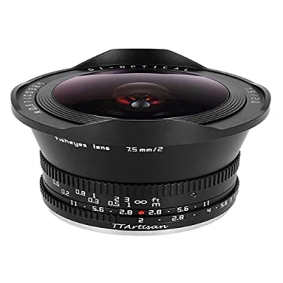 Imagen de TT Artisan Lente Ojo de pez 7,5 mm F2.0 APS C con Montura Fuji X, Ultra Gran Angular Negra ángulo visión 180 Grados