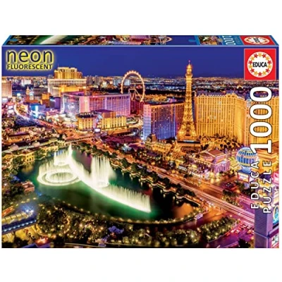 Imagen de Educa Puzzle de 1000 Piezas para Adultos Que Brilla en la Oscuridad Las Vegas Neon. Incluye Pegamento Fix Puzzle. A Partir 14 años (16761)