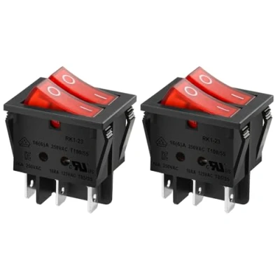 Imagen de Heschen Doble interruptor basculante SPST encendido apagado, con 6 Terminales, luz roja, 16 A 250 VAC, pack de dos
