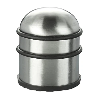 Imagen de Relaxdays Tope Puerta, Puertas y Ventanas Pesadas, Acero Inoxidable Goma, Alto Redondo, Freno Suelo, 7cm Ø, Plateado