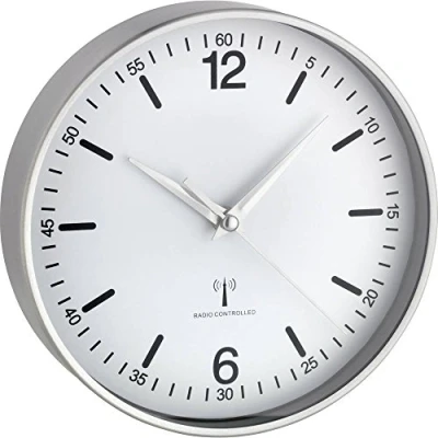 Imagen de TFA Dostmann Reloj analógico de Pared inalámbrico 60.3503 con Marco Aluminio, Tapa Cristal, Blanco, 195 x 45 mm