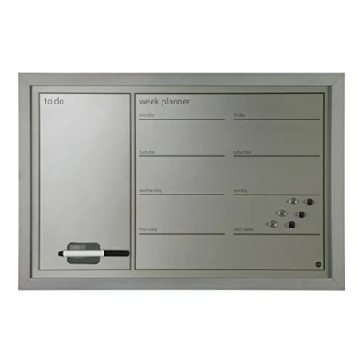Imagen de Bi Office Organizador Semanal Magnético, 60 x 40 cm, Pizarra de Planificación con Marco MDF Gris, Superficie Plateada