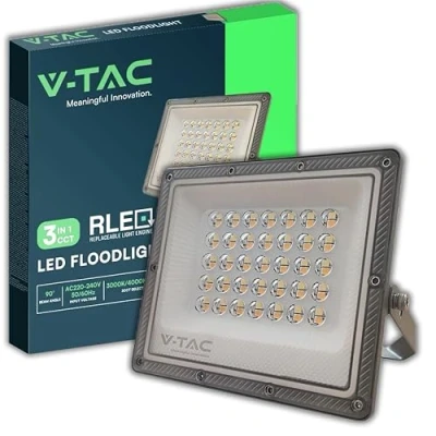Imagen de V TAC Foco LED Exterior 30W [Chip Samsung + Tecnología RLE] 2350 Lúmenes IP65 Proyector para Casa, Jardín, Garaje, Almacén Luz CCT 3 EN 1 Cálido, Neutro, Frío