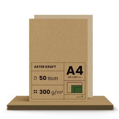 Imagen de Netuno 50x cartulina Kraft marrón DIN A4 210x297mm 300g Aster papel reciclado cartón natural ecológico para invitaciones tarjetas cajas menús bocetos impresión Navidad carteles folletos
