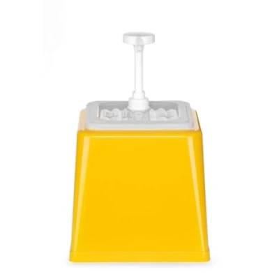 Imagen de HENDI Dispensador de salsas con bomba, dosificadores condimentos, reutilizable, libre BPA, capacidad: 2,5 L, dosificación: 20 ml, 230x210x(H)327mm, amarillo, ABS, polipropileno