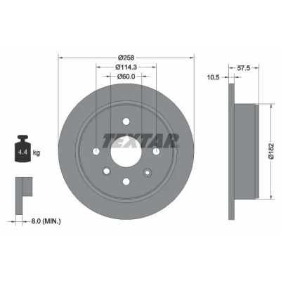 Imagen de TEXTAR 92163003 Disco de freno 258 10,5 04/06 114,3 macizo revestido sin perno sujeción rueda, buje rueda CHEVROLET: Lacetti Hatchback