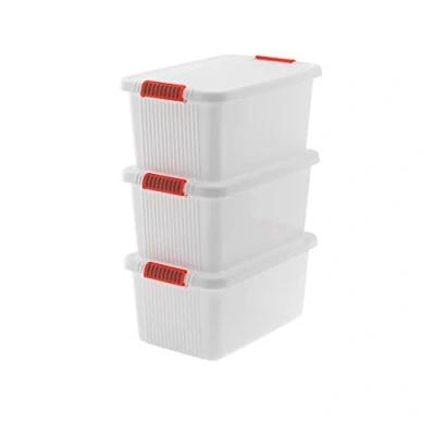 Imagen de Keter Juego de 3 Cajas organizadoras Plástico con Tapa K Latch L, Transparentes, Equipadas Asas, Ideales para Ropa y Almacenamiento, Aptas Armarios Garajes, 43 59x39x28 cm