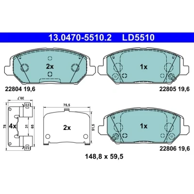 Imagen de ATE 13.0470 5510.2 Juego de pastillas freno con avisador acústico desgaste Chapa antichirridos accesorios KIA: Ceed III Hatchback, Proceed