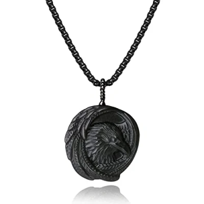 Imagen de COAI Collar de Acero Inoxidable con Colgante Águila Obsidiana Negra Piedra Natural para Hombre
