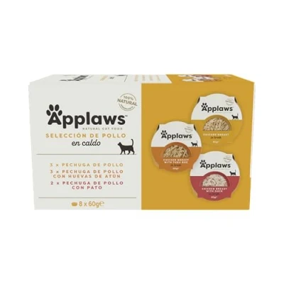 Imagen de envase de comida húmeda para gatos Applaws Premium, selección pollo en caldo, 60 g (60 x 32 envases)