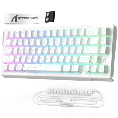 Imagen de MAMBASNAKE x Attack Shark X68HE Teclado mecánico con Interruptor magnético de gatillo rápido, para Juegos Cable en Espiral, precisión RT 0,01 mm, 8 KHz, SOCD, RGB(contornos Blancos)