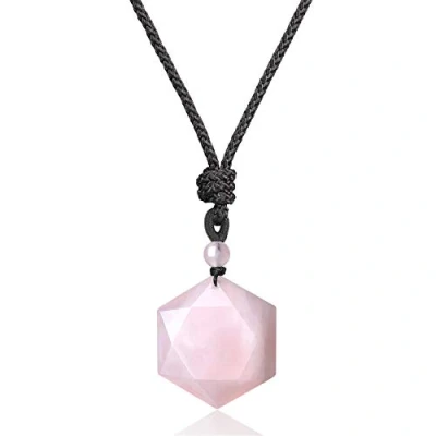 Imagen de COAI Collar con Colgante Hexágono Estrella de David en Cuarzo Rosa Piedra Natural para Mujer