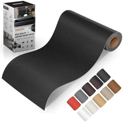 Imagen de FBKOQKU Cuero Adhesivo Parches, 10 x 200 cm para Tapizar, Parches de Adhesivos Polipiel Adhesiva Sofá, Asiento Coche, Muebles, Chaquetas（Negro）