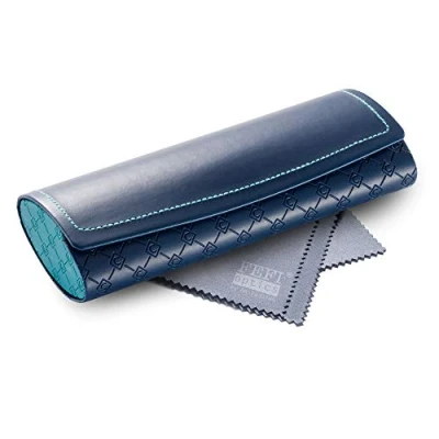 Imagen de FEFI Elegante estuche rígido para gafas con aspecto de piel, azul, M