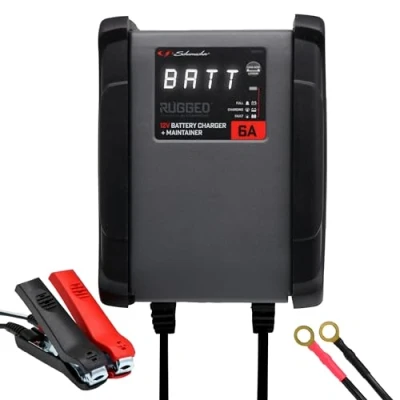Imagen de Schumacher Rugged SPX 459 Cargador y Mantenedor de Carga Automático e Inteligente 12V, 6A para Coches, Barcos, Tractores Parachoques Protección Controlado por Microprocesador