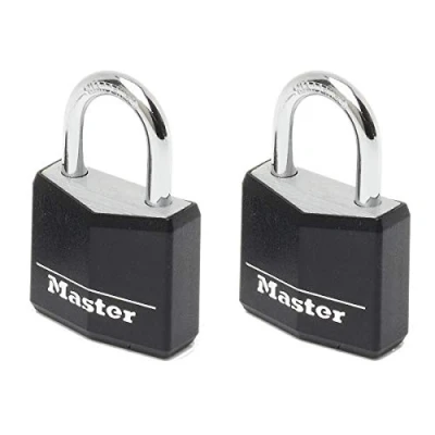 Imagen de Master Lock 9130EURTBLK Lote de 2 Candados con Llave cuerpo aluminio macizo revestido, Negro, 3 x 5,2 1,6 cm
