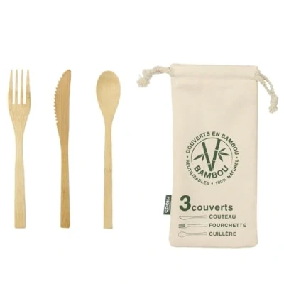 Imagen de Cubiertos CMP Paris KA4357, Set 3 cubiertos, Eco Bambú, Bolsa, Marrón
