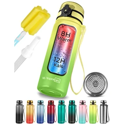 Imagen de My Vesperbox Thermo Minny botella de acero inoxidable resistente al agua, con pajita o tamiz, 400 ml, 600 para niños y adultos, sin BPA