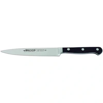 Imagen de Arcos Cuchillo filete Acero Inoxidable. afilado para cortar carne y pescado. Mango ergonómico polioximetileno Hoja 120 mm. Serie Opera. Color negro.