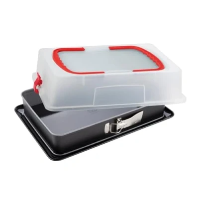 Imagen de Dr. Oetker 1123 Molde para Horno Desmontable Rectangular con Base Esmaltada y Antiadherente Tapa Asas Transportar Alimentos, 38 x 25 7 cm, 1 Unidad