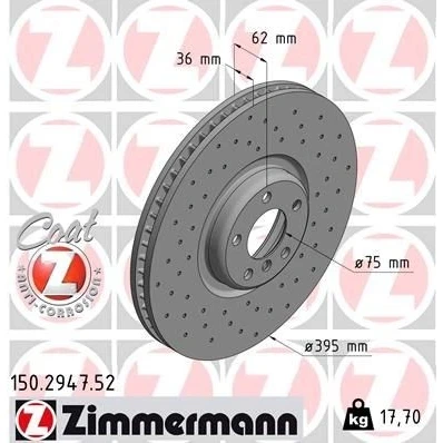 Imagen de ZIMMERMANN SPORT COAT Z 150.2947.52 Disco de freno 395 36 6/5 5 120 ventilación interna, perforado revestido altamente carbonizado BMW: X6, X5