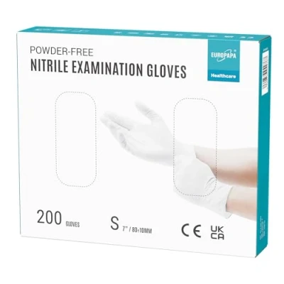 Imagen de EUROPAPA® 200 Guantes De Nitrilo Desechables Que Cumplen Las Normas EN455 EN374, Sin Polvo Ni LÁTex, Disponibles En Tallas S, M, L Y XL (S, Blanco)