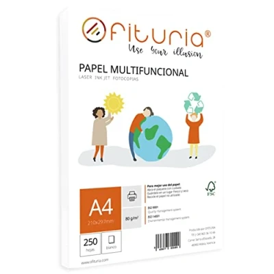 Imagen de Ofituria Paquete de Folios A4 80Gr con 250 Hojas Blancas, Papel Multifuncional para Uso Escolar y Entornos Laborales, Óptimo Impresoras Láser, Inyección O Fotocopiadoras
