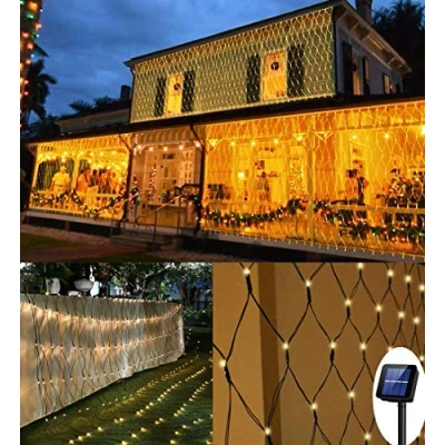 Imagen de 200 LEDs Guirnaldas Neta luz 3M X 2M, 8 Modes Impermeable de Red con Energía Solar, Encendido/Apagado Automático Malla Cortina Luce Iluminación para Navidad Decoración Interior Exterior