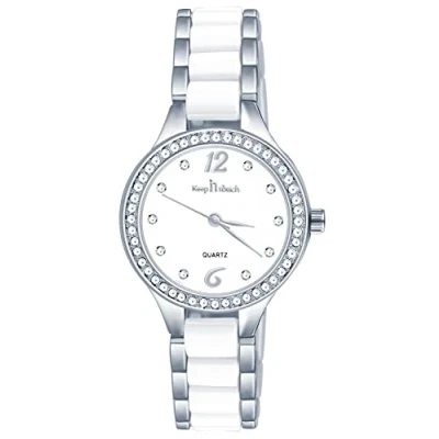 Imagen de MICGIGI reloj de cuarzo para mujer cerámica blanca redonda analógico con esfera casual, correa aleación acero inoxidable, blanco, pulsera