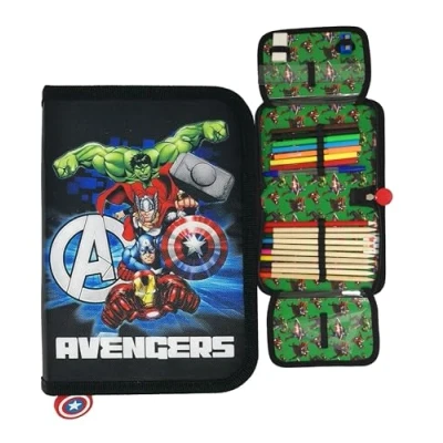 Imagen de Theonoi Estuche para lápices con diseño de caballo, 2 compartimentos, estudiantes dos pisos, relleno, regalo niñas, Avangers,