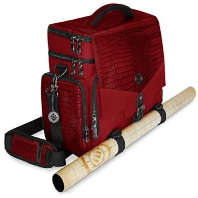 Imagen de ENHANCE DND Bag Bolsa de Accesorios RPG Dungeons and Dragons con Almacenamiento minis, Soporte para Alfombrillas, Bolsillos Dados, se Adapta a 4 8 Libros, Rojo dragón, Personalizable
