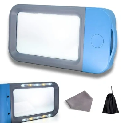 Imagen de VOCA Lupa de Lectura Rectangular con 10 Luces LED, Gran Formato 3X LED atenuación para Personas Mayores, periódicos, Libros, Letra pequeña