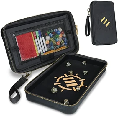 Imagen de ENHANCE Tabletop DND Estuche de Dados y Bandeja para Tirar Almacenamiento RPG con diseño Resistente, Interior Suave, Bolsillos organizadores (Capacidad 500 Dados)