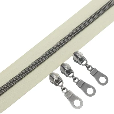 Imagen de YaHoGa Cremallera por metros, 9 m Continua + 25 Deslizadores, 30 mm de ancho, Nailon Cremalleras para Costura Manualidades Bolsas (Antiksilber Beige)