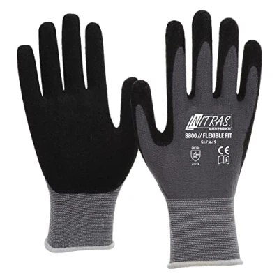 Imagen de Nitras 8800 Flexible Fit Allroundhandschuhe Gartenhandschuhe hohe Abriebfestigkeit, sehr guter Grip VPE 12 pares, tamaño: 8, negro/gris