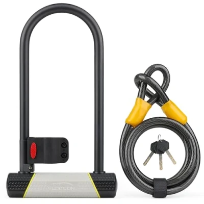 Imagen de SUNYA candado bicicleta Antirrobo, Bici, 180x320mm en U para bicicletas+1500mm de Cable. 1 soporte montaje carretera montaña