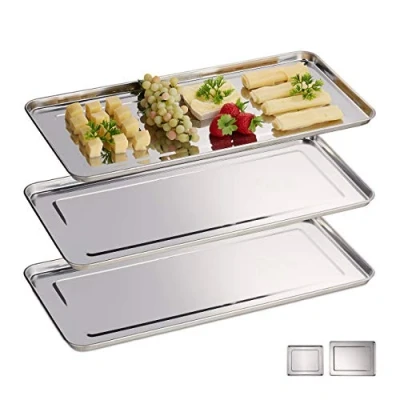 Imagen de Relaxdays 10030060_59 Bandejas para Servir, Set de 3, Acero Inoxidable, Plato Quesos, Embutidos, Apto Lavavajillas, 45,5x22cm