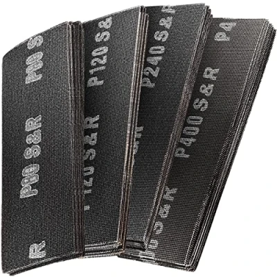 Imagen de S&amp;R Juego de hojas lija para lijadora paneles yeso, 40 granos (10 x P80, P120, P220, P400 cada uno) 280 93 mm, malla lijado madera, metal, pintura masilla
