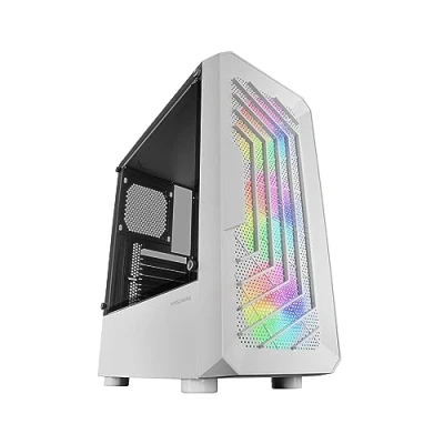 Imagen de Mars Gaming MC Tor Blanco, Caja Semitorre ATX, Ventana Lateral Completa, Diseño Frontal Mesh, 3X Ventiladores Frontales FRGB 120mm, de Cámara Dual