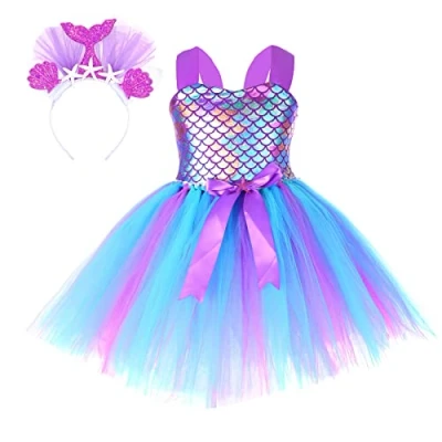 Imagen de Tante Tina Disfraz de princesa unicornio con tutú arcoíris, sirena morada, talla XL (128)