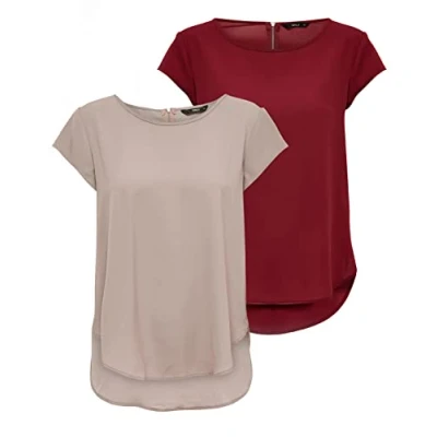 Imagen de ONLY Vic Short Sleeve Top, Rosa/Rojo (1 x Pale Mauve/ 1 Merlot), 44