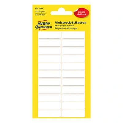 Imagen de Avery 3044 Etiqueta autoadhesiva (Blanco, Rectángulo redondeado, 32 x 10 mm, Papel, 132 pieza(s), 22 pieza(s))