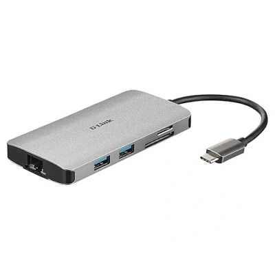 Imagen de Adaptador USB D Link DUB M810, 8 en 1, Hub tipo C, HDMI/Ethernet/Lector tarjetas/Suministro alimentación, Plata