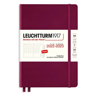 Imagen de LEUCHTTURM1917 366027 Agenda Académica Semanal Mediana (A5) 2023, 18 Meses, Port Red, Inglés