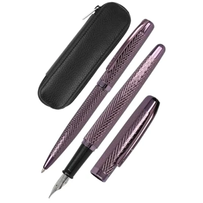 Imagen de Online Juego de escritura Eleganza Diamond Wine I contiene bolígrafo, pluma estilográfica, estuche piel auténtica, 3 piezas, en caja regalo, estilográfica para cartuchos estándar, Kulli